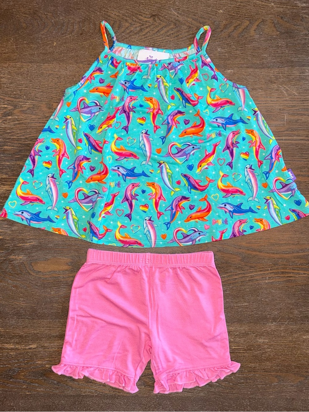 Posh Peanut Lisa Frank Dancing Dolphins Ruffled Shorts and Tank Set 2T